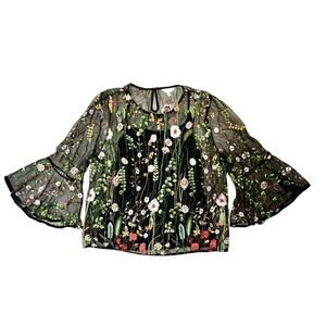 Black Sheer Cottagecore Whimsygoth Floral Top Size 3X